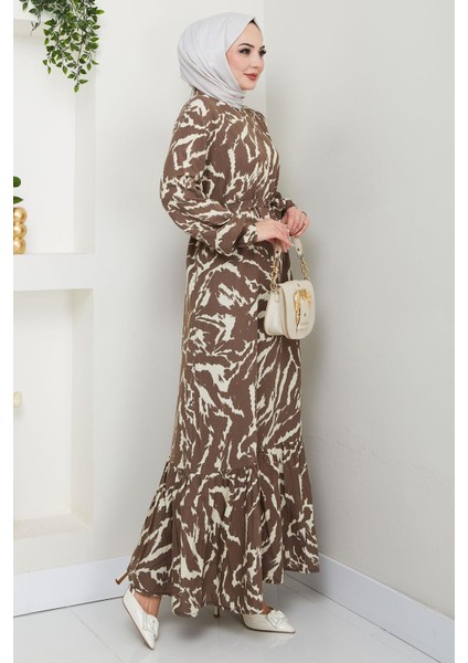 Lisa Viskon Elbise Kahverengi HM2687 fırsatları