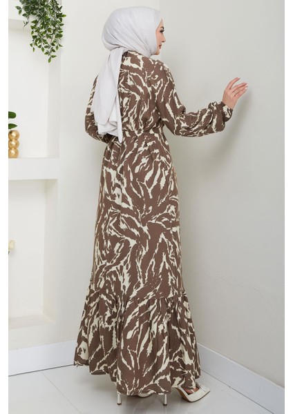 Lisa Viskon Elbise Kahverengi HM2687 indirimleri