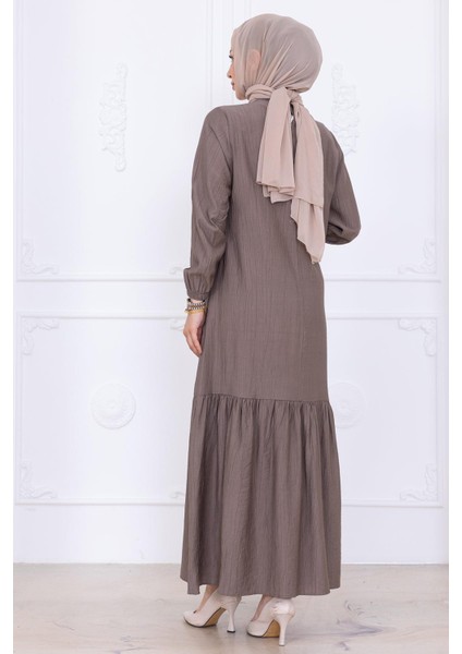 Önü Taş Detaylı Yandan Bağlamalı Tesettür Elbise Vizon HM2760 indirimleri