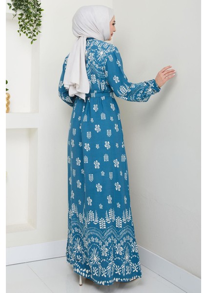 Nevra Desenli Yazlık Viskon Elbise Mavi HM2678 indirimleri
