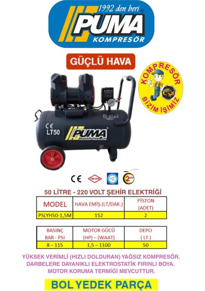 50 Lt Yüksek Verimli Kompresör (Yağsız)