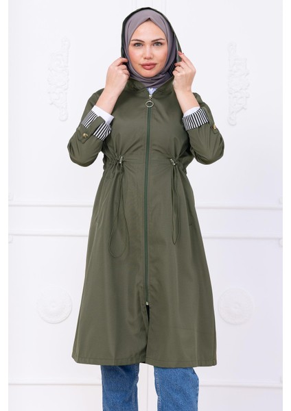 Çizgi Detaylı Trençkot Haki HM2283 indirimleri