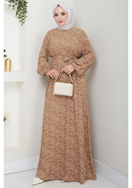 Çıtır Çiçek Desenli Yazlık Viskon Elbise Vizon HM2717