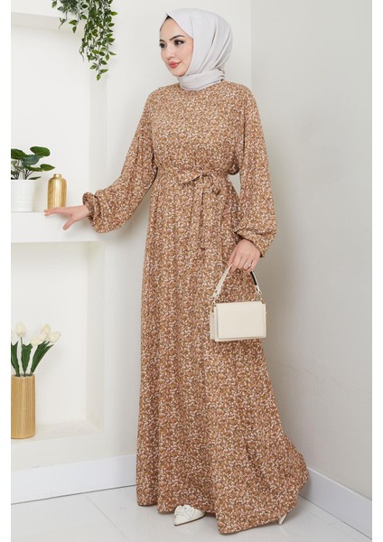 Çıtır Çiçek Desenli Yazlık Viskon Elbise Vizon HM2717 fiyatları