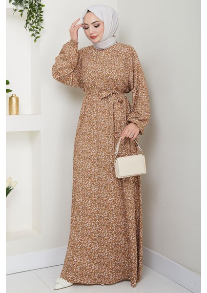 Çıtır Çiçek Desenli Yazlık Viskon Elbise Vizon HM2717 fırsatları