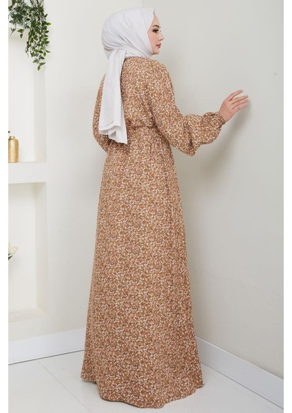 Çıtır Çiçek Desenli Yazlık Viskon Elbise Vizon HM2717 indirimleri