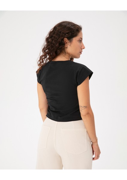 Siyah Basic Half Crop T-Shirt