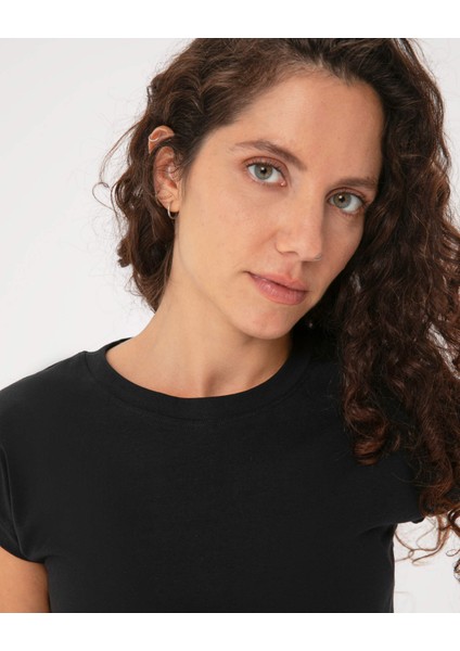 Siyah Basic Half Crop T-Shirt