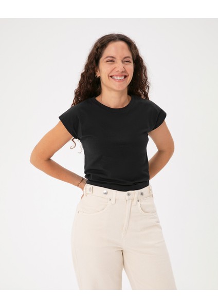 Siyah Basic Half Crop T-Shirt