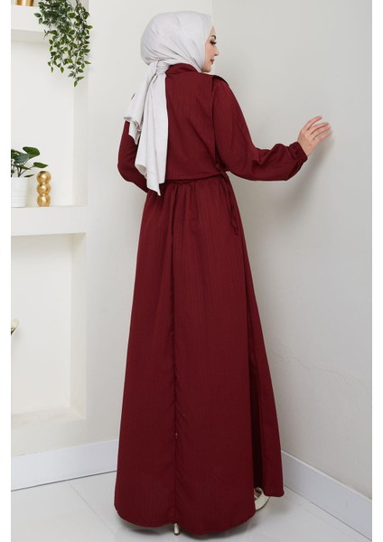 Bolerolu Beli Lastikli Elbise Bordo HM2702 indirimleri