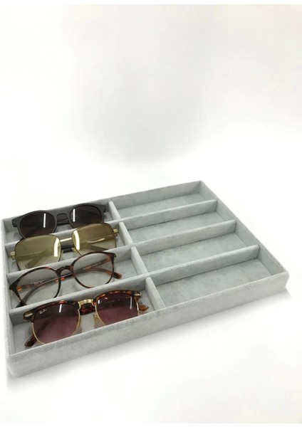 New York Model Süet Süet Kumaş Gri Renk 34/24 cm Bölmeli Çekmece Içi Gözlük Standı