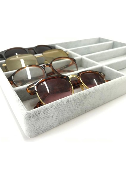 New York Model Süet Süet Kumaş Gri Renk 34/24 cm Bölmeli Çekmece Içi Gözlük Standı fiyatları