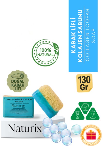 Doğal Kabak Lifli Sabun Kırışıklı K Önleyici Canlandırıcı Collagen Soap