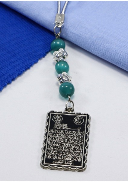 Eskitme Çiçekli Turkuaz Doğal Taş Ayetel Kürsi Araba Dikiz Ayna Süsü, Yeni Araba Hediyesi