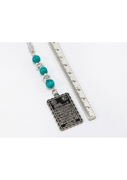 Eskitme Çiçekli Turkuaz Doğal Taş Ayetel Kürsi Araba Dikiz Ayna Süsü, Yeni Araba Hediyesi