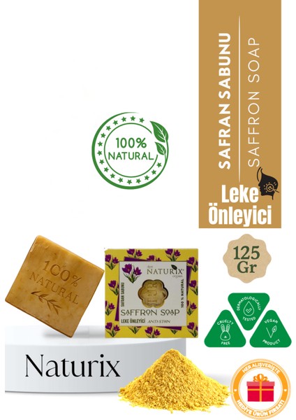 Natural Safran Çiçeği Sabun Leke Önleyici Onarıcı 100 Doğal Nem Ve Bakım Sabunu Saffron Soap 125 Gr