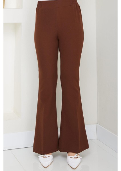 Beli Lastikli Ispanyol Paça Kumaş Pantolon Kahverengi HM2781