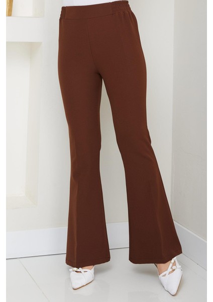 Beli Lastikli Ispanyol Paça Kumaş Pantolon Kahverengi HM2781 fiyatları