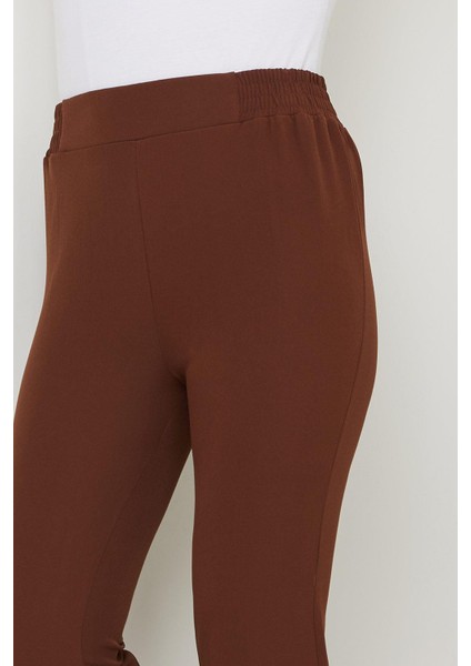 Beli Lastikli Ispanyol Paça Kumaş Pantolon Kahverengi HM2781 modelleri