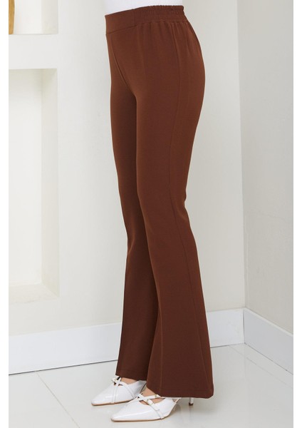 Beli Lastikli Ispanyol Paça Kumaş Pantolon Kahverengi HM2781 fırsatları