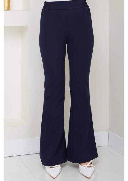 Beli Lastikli Ispanyol Paça Kumaş Pantolon Lacivert HM2781