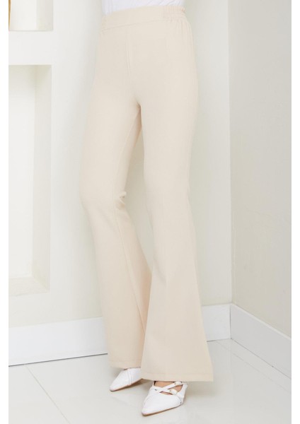 Beli Lastikli Ispanyol Paça Kumaş Pantolon Bej HM2781
