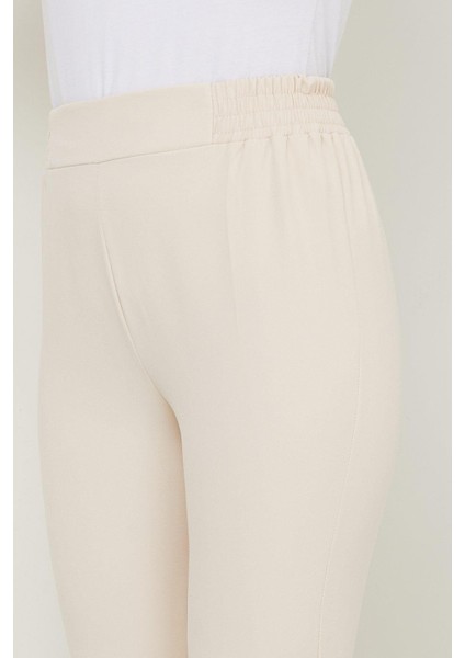 Beli Lastikli Ispanyol Paça Kumaş Pantolon Bej HM2781 modelleri
