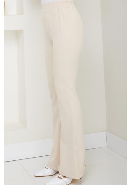Beli Lastikli Ispanyol Paça Kumaş Pantolon Bej HM2781 fırsatları