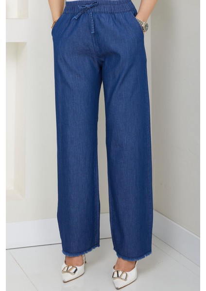 Beli Lastikli Kot Pantolon Koyu Mavi HM2726