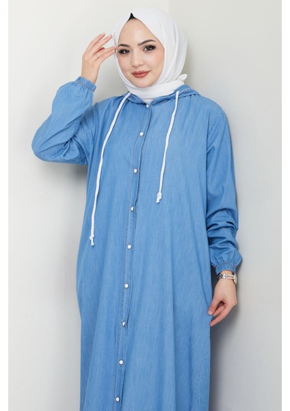 Boydan Düğmeli Kot Ferace Açık Mavi HM2715 fırsatları