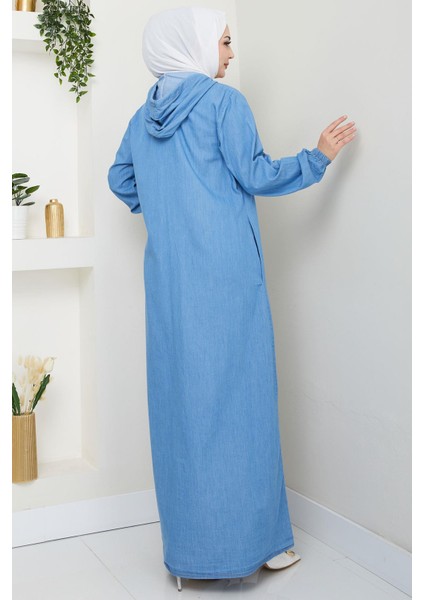 Boydan Düğmeli Kot Ferace Açık Mavi HM2715 indirimleri