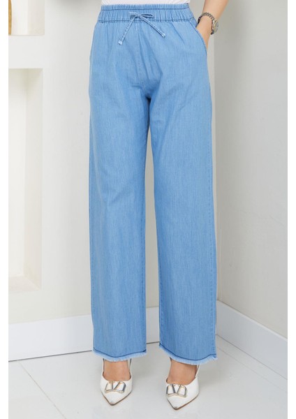 Beli Lastikli Kot Pantolon Açık Mavi HM2726