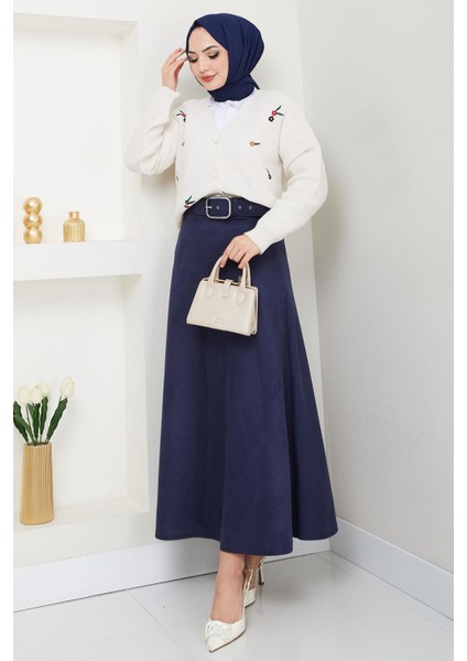 Kemerli Süet Mevlana Etek Lacivert HM2607 fiyatları