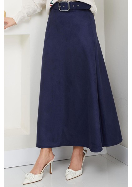 Kemerli Süet Mevlana Etek Lacivert HM2607 modelleri