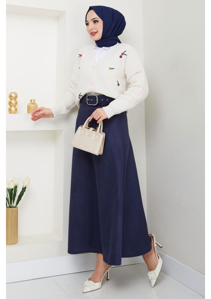 Kemerli Süet Mevlana Etek Lacivert HM2607 fırsatları