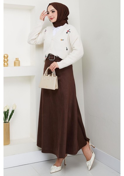 Kemerli Süet Mevlana Etek Kahverengi HM2607 modelleri