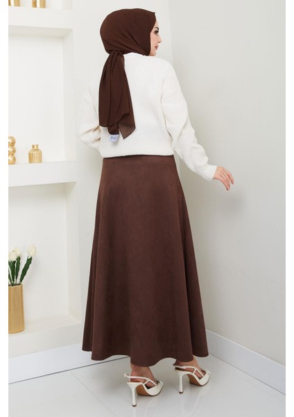 Kemerli Süet Mevlana Etek Kahverengi HM2607 indirimleri