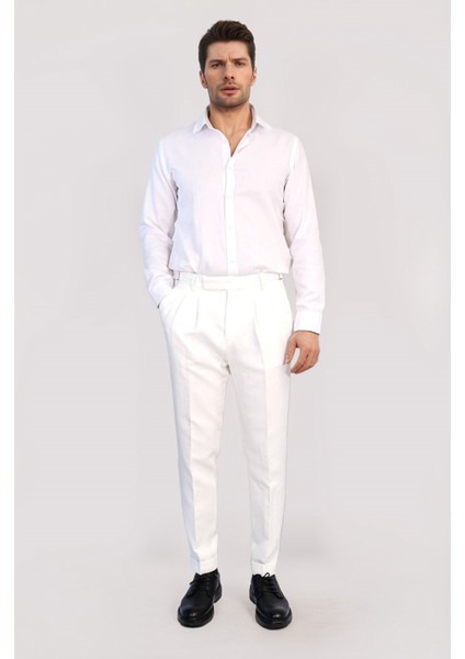 2 Tokalı Kemerli Pantolon Beyaz modelleri