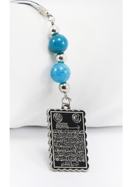 Turkuaz Doğal Taşlı Ayetel Kürsi Araba Dikiz Ayna Süsü, Yeni Araba Hediyesi