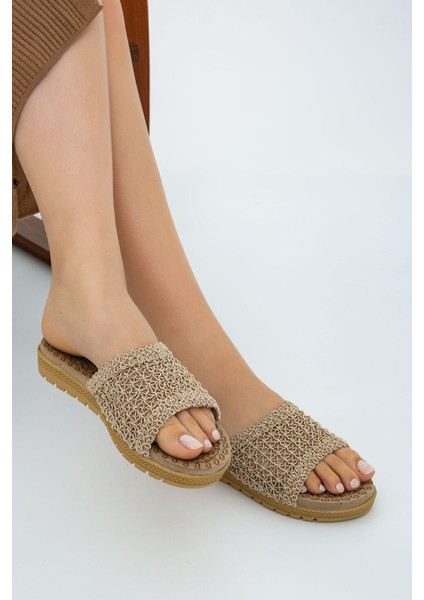 Bej Önü Açık Hasır Örgü Dış Mekan Ve Ev Terliği fiyatları