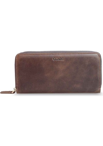 Hakiki Deri Çift Fermuarlı Crazy Kahve Erkek El Çantası (T1463)