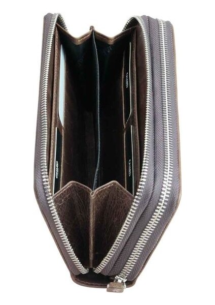 Hakiki Deri Çift Fermuarlı Crazy Kahve Erkek El Çantası (T1463) fırsatları