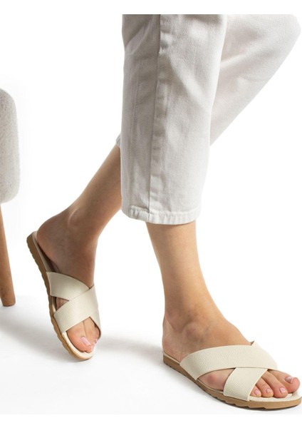 Krem Çapraz Kadın Terlik Dış Mekan ve Ev Terliği fiyatları