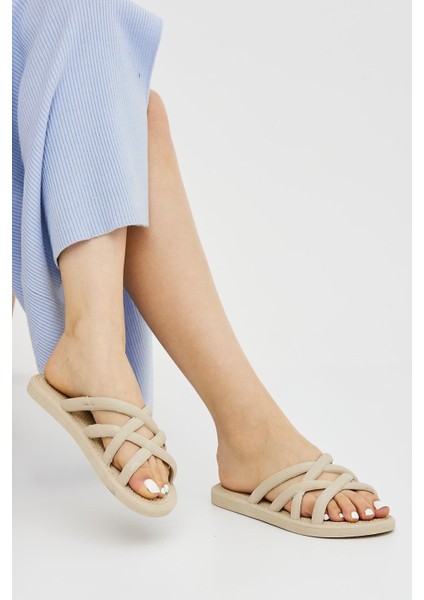 Gz12494 Bej Hasır Görünümlü Kaydırmaz Terlik Havuz Deniz Plaj Terliği fiyatları