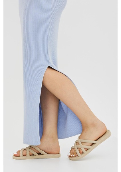 Gz12494 Bej Hasır Görünümlü Kaydırmaz Terlik Havuz Deniz Plaj Terliği modelleri