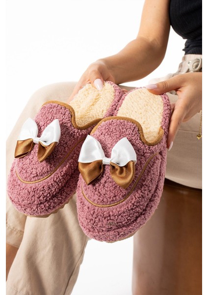 Kadın Moda Devrin Vişne Papyon Kışlık Terlik Yumuşak Tekstil Malzeme ile Evde Rahatlık