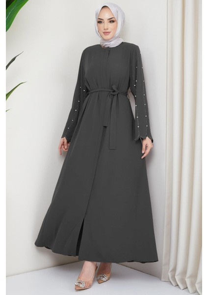 Kolu Taşlı Gizli Patlı Ferace Füme HM2152