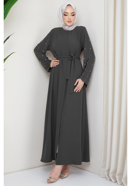 Kolu Taşlı Gizli Patlı Ferace Füme HM2152 fırsatları