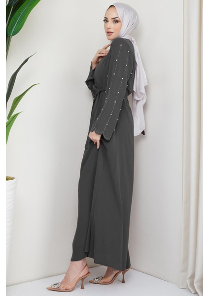 Kolu Taşlı Gizli Patlı Ferace Füme HM2152 indirimleri