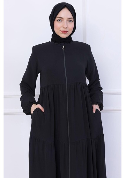 Kat Kat Büzgülü Ferace Siyah HM2735